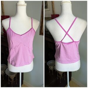 Nike Womens Large Cropped Tank Top Built in Bra Workout Lilac Purple Stripe 92